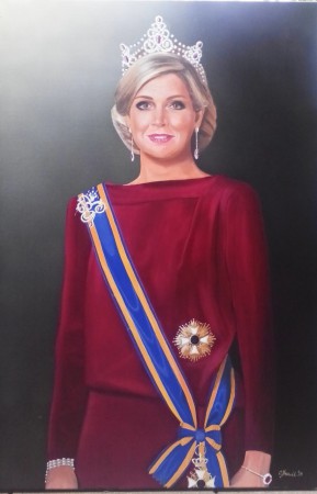 Koningin Maxima 2015. Olieverf op linnen 80 x 120 cm. Te bezichtigen in Oranjemuseum Diepenheim